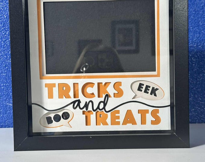 Featured listing image: Halloween Shadowbox Frame | “Tricks and Treats” Photo Holder | Black Frame Décor Gift