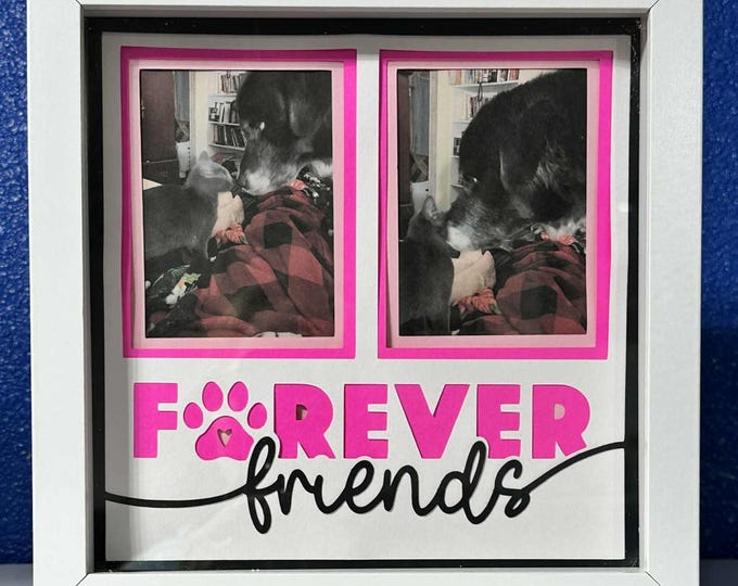 Featured listing image: Forever Friends Shadow Box | White Frame Papercraft Keepsake for Pet Lovers