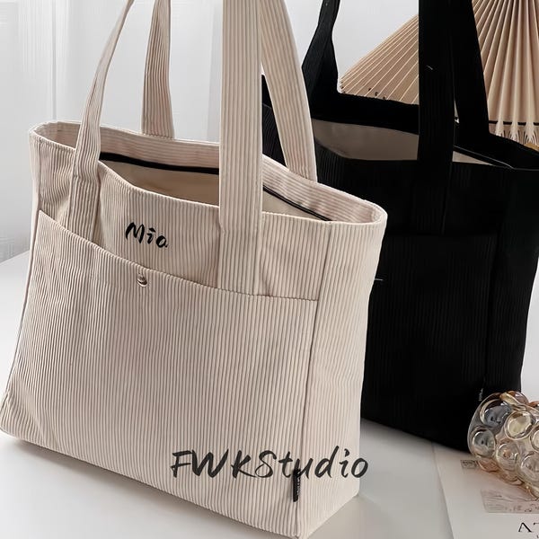 Bolsa para laptop de veludo cotelê bordado: bolsa de trabalho resistente para deslocamento diário