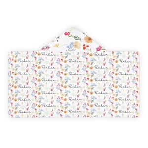 Personalized Floral Hooded Towel: Baby Bath Wrap, Kids Beach Poncho