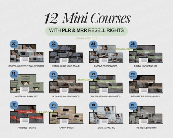 Digital Marketing Course Bundle with PLR & MRR | 12 Mini Canva Templates for Instagram, Business, Branding, Resell Rights, DFY