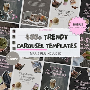 400+ anonieme Instagram-carrouselsjablonen | Esthetische canva-kit voor sociale media | TikTok- en IG-dia's | Digitaal MRR-product PLR