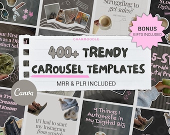 400+ ansiktslösa Instagram-karusellmallar | Estetiskt Canva-kit för sociala medier | TikTok- och IG-bilder | PLR MRR digital produkt
