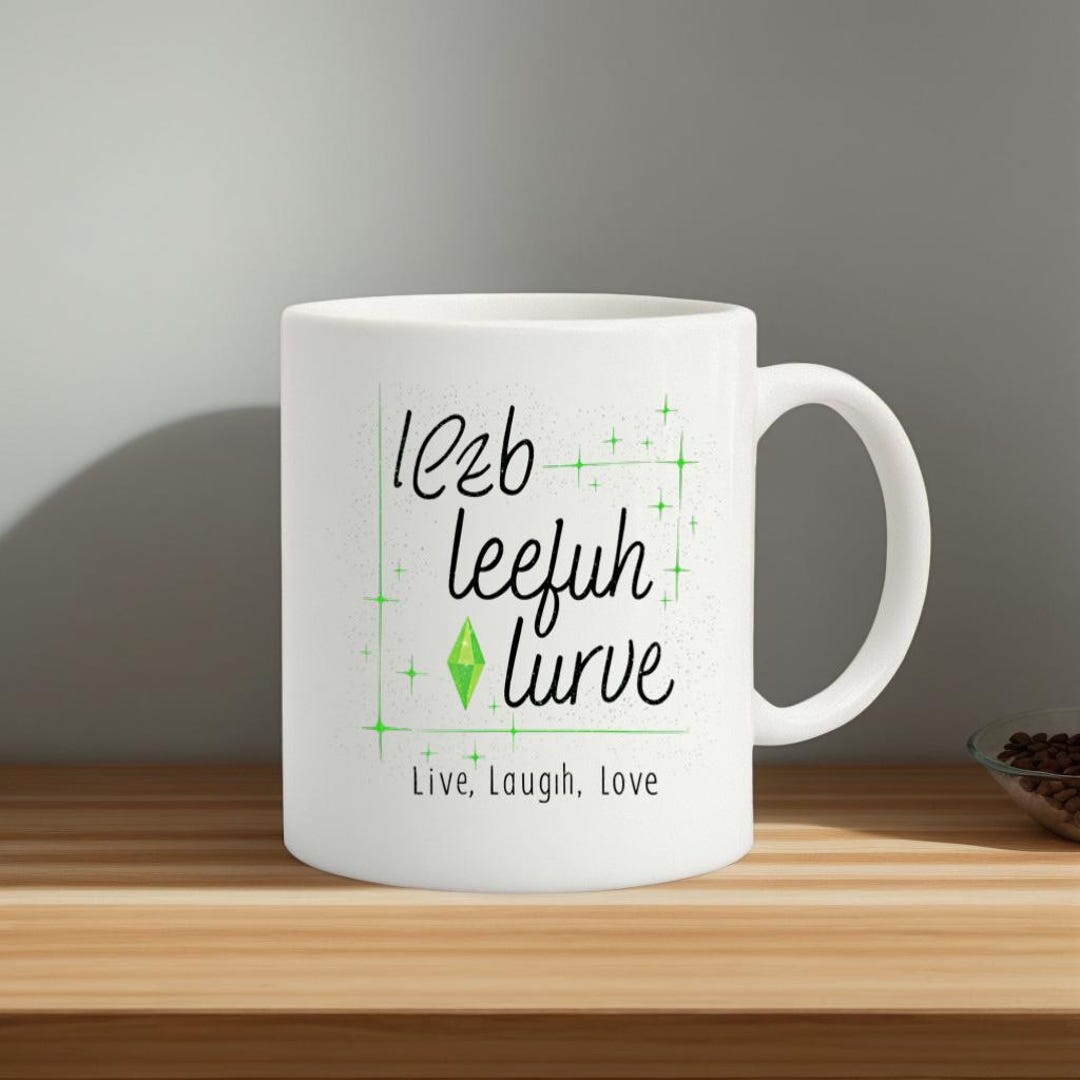 Ceramic Coffee Mug With Simlish Text Graphic, Gamer Gift Cup, the Sims ...