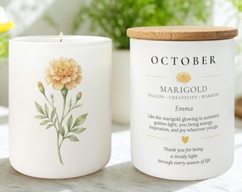Personalized October Birth Flower Candle, Cosmos Birth Month Gift, Custom Name Candle, Birthday Gift For Her, Floral Candle