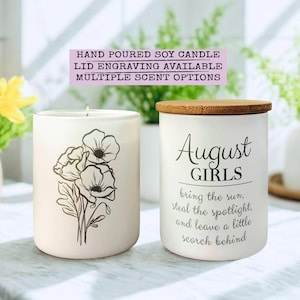 Personalized Birthday Candle, August Birthday Candle, Custom Birth Month Gift, Birthday Flower Gift, Zodiac Gift, Friendship Gifts for Her