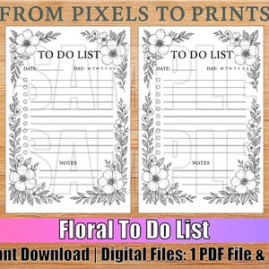 Printable Floral To Do List (Digital Download)