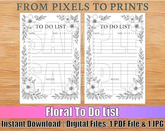 Printable Floral To Do List (Digital Download)