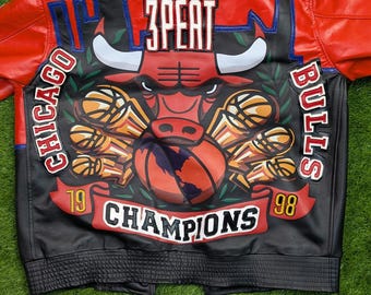 NBA Vintage Leather Jacket Chicago Bulls 6-time Champions Bomber 3