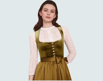 Women’s Oktoberfest Dirndl Costume – Elegant Mustard Yellow Bavarian Dress with Bow Tie Apron