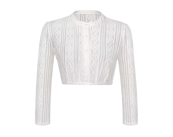 White Lace Dirndl Blouse  Long Sleeve Oktoberfest Crop Top  Bavarian German Dirndl Shirt for Women