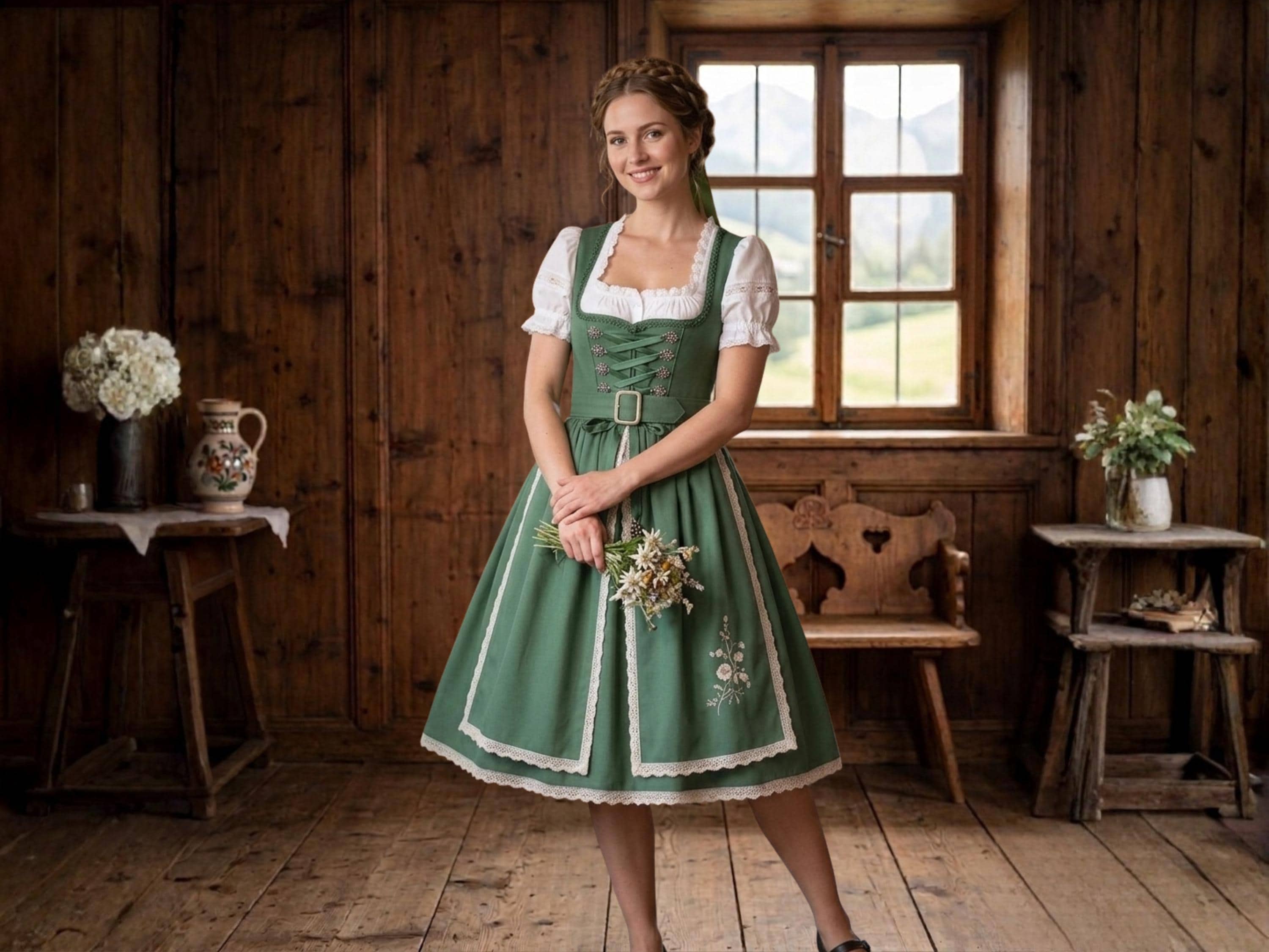 knee length dresses for ladies Women's German Dirndl Dress Black Red S main image 0