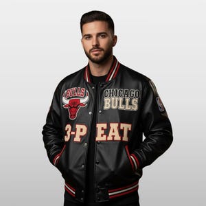 NBA Vintage Leather Jacket Chicago Bulls 6-time Champions Bomber 3
