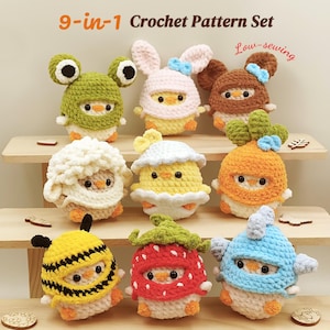 9-in-1 Chick Crochet Pattern Bundle - Low Sew Amigurumi Outfit Set, anfängerfreundliches PDF für Ostern & Frühling