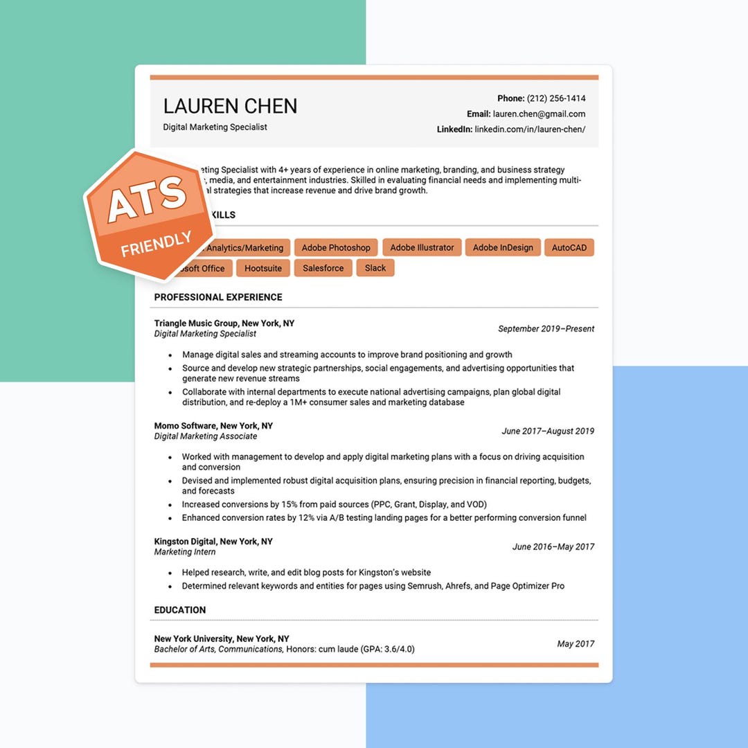 Genius Ats Hybrid Resume Template, Resume Genius, ATS Friendly Resume, Basic ...
