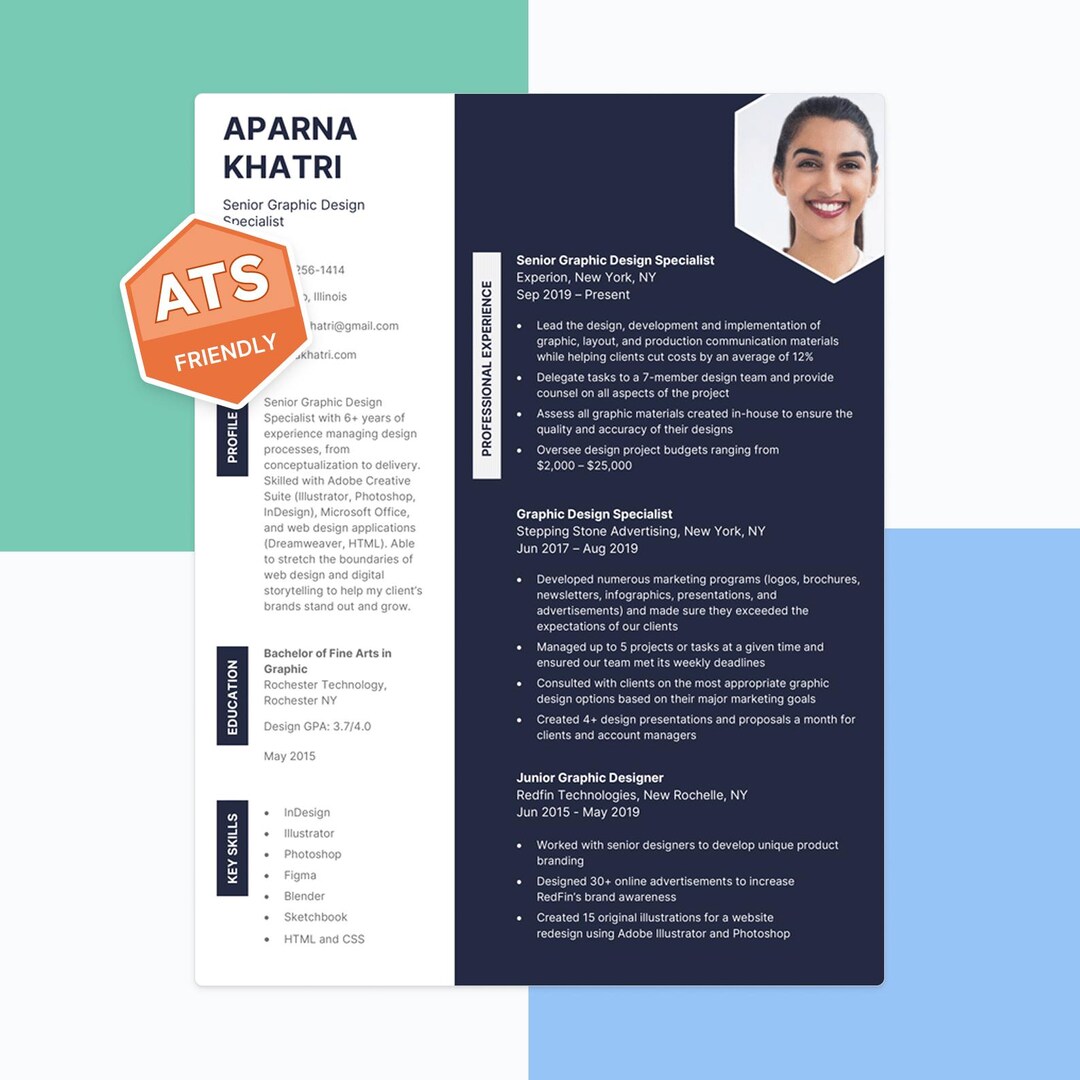 Genius Ats Colorful Resume Template, Resume Genius, ATS Friendly Resume, Basic ...