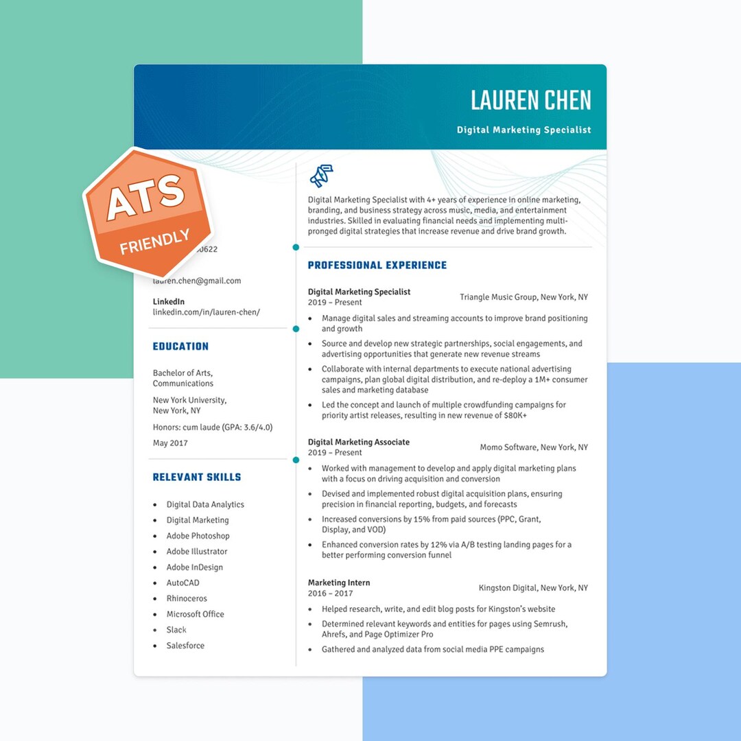 Genius Ats Aesthetic Resume Template, ATS Friendly Resume, Basic Resume ...