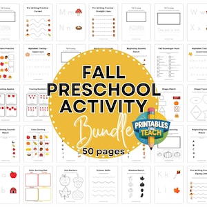 Fall Preschool Activities, Preschool Curriculum, Fall worksheets, Homeschool, Fall, Preschool, Preschool Workbook, Kindergarten, Fall Bundle
