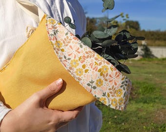Yellow Reversible Flower Tote Bag, Floral Lined Canvas Bouquet Carrier, Reusable Shopping & Gift Bag