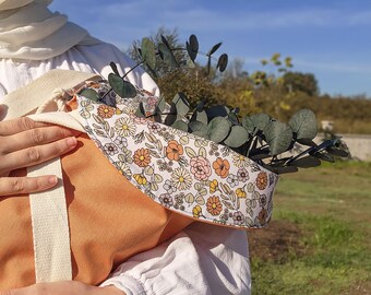 Orange Floral Lined Flower Tote & Gift Bag, Reversible Market Bag, Bouquet Carrier