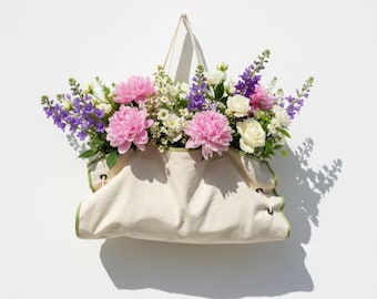 Bolsa de regalo y bolso extragrande de lona beige para flores: reutilizable para ramos, regalo ecológico.