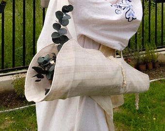 Bolso de lino lavado a rayas beige para ramo, bolso rústico de granja para flores, funda para flores