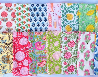 Assorted Cloth Napkin Set 100 Pack of Hand Block Printed Wedding Napkins, Bohemian Cotton Mix and Match Reusable Table Cloth Dinner Napkins