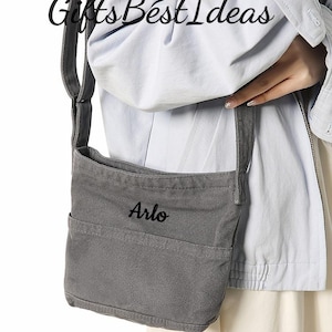 Personalized Small Multi-Pocket Canvas Crossbody Shoulder Bag, Solid Color Phone Purse
