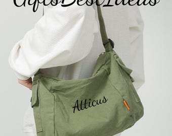 Unisex Minimalist Canvas Crossbody Bag, Crossbody School Bag, Personalized Shopping Bag, Washable Shoulder Bag, Men's Canvas Messenger Bag