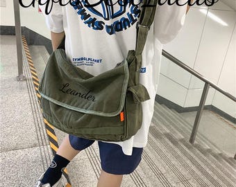 Japanese Style Unisex Washable Canvas Crossbody Shoulder Bag, Crossbody School Bag, Personalized Shopping Bag, Men's Canvas Messenger Bag