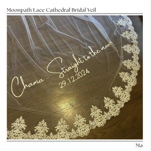Moonpath Lace Cathedral Bridal Veil – Cathedral Length Wedding Veil with Floral Lace Edge | Elegant Long Train Veil