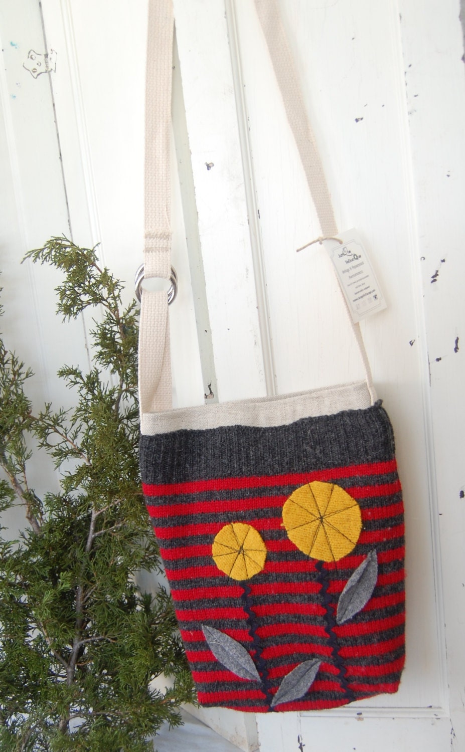 Reclaimed wool hip bag with appliques Etsy