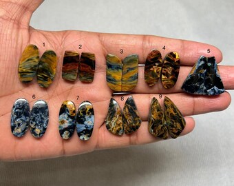 Paar natuurlijke pietersietcabochon: handgemaakte losse edelstenen