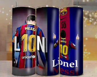 Envoltorio para vaso de Lionel Messi: Regalo de fútbol del Barcelona (Descarga digital PNG)