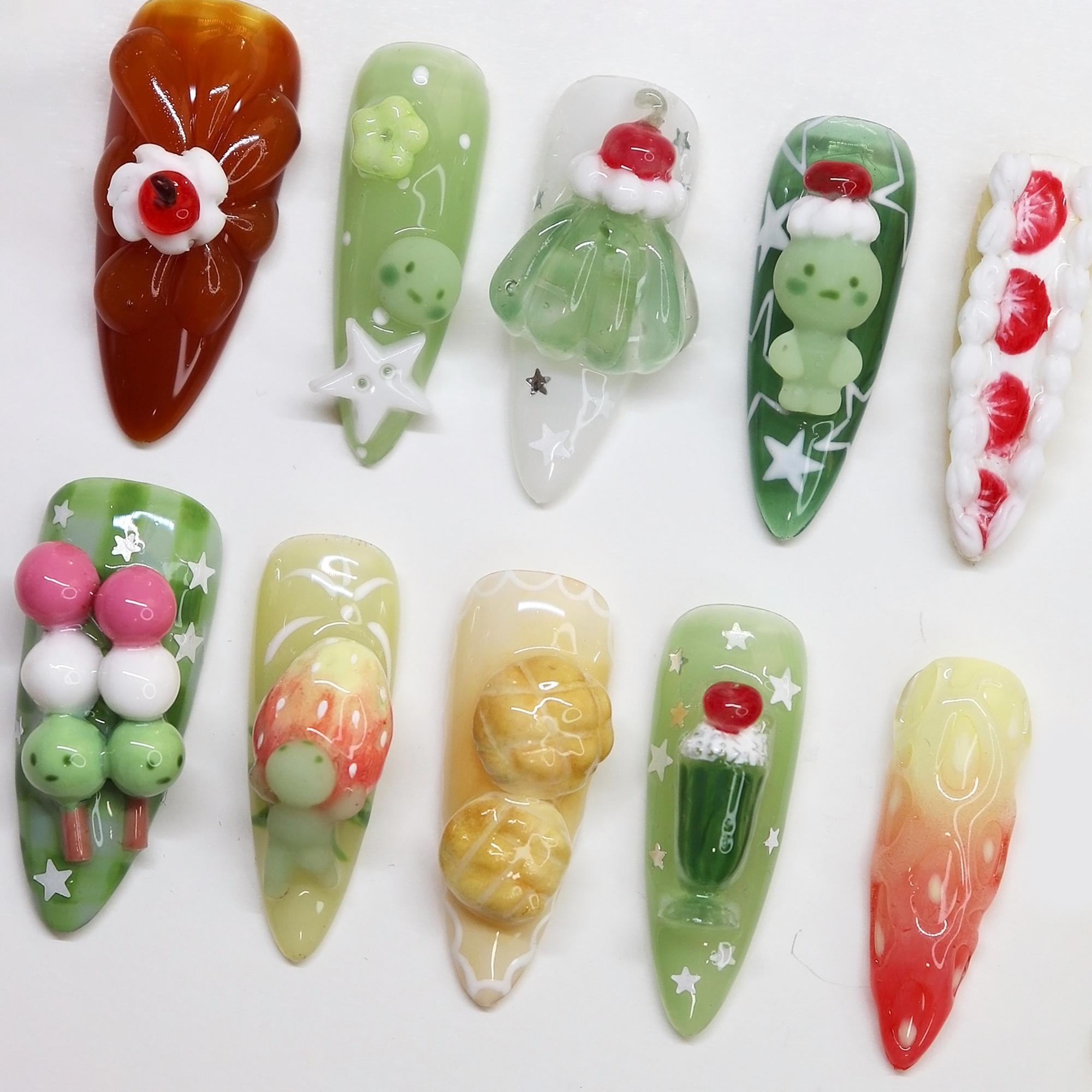 Smiski Inspired Press on Nails | Dango Cake 3D Japanese Nail Art ...