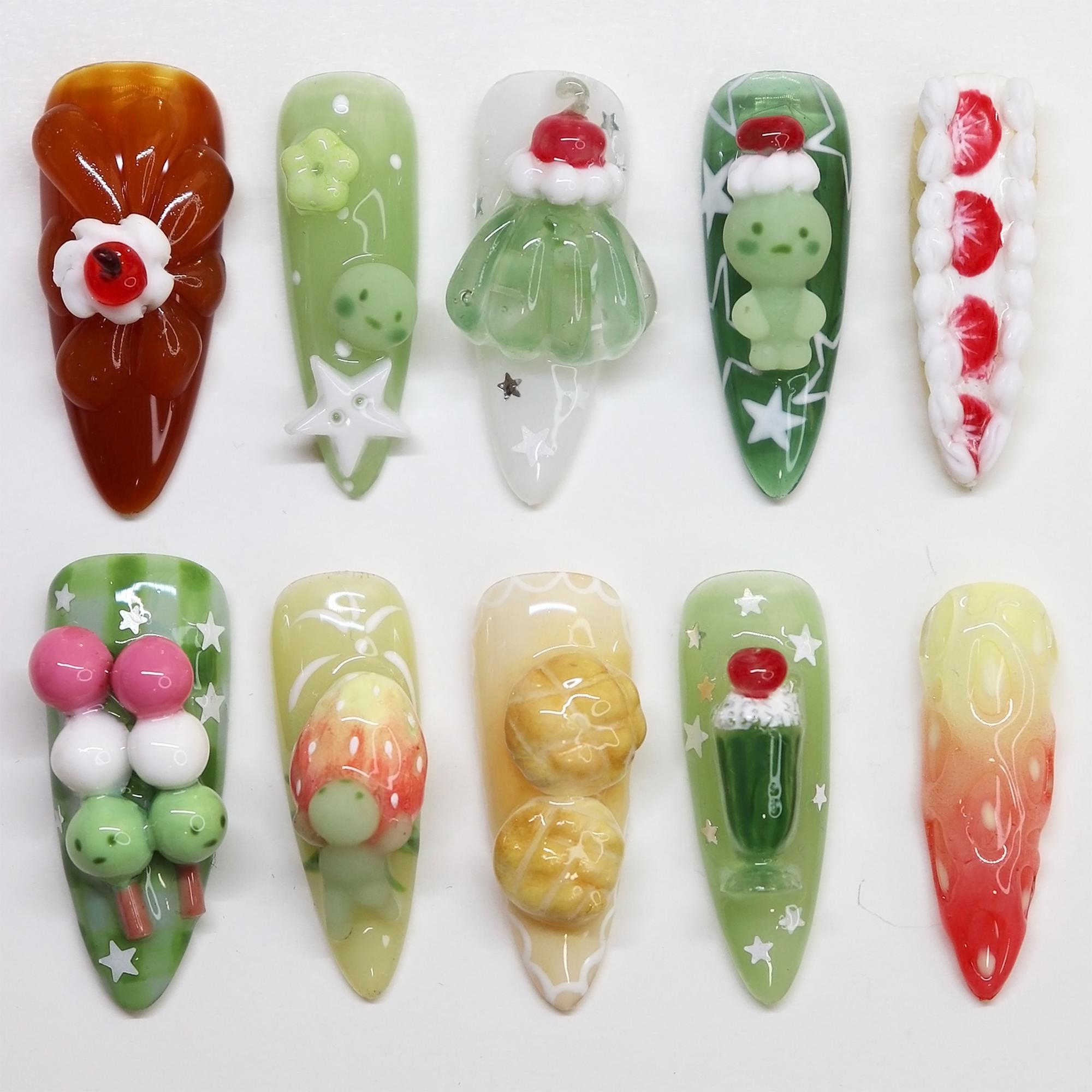 Smiski Inspired Press on Nails | Dango Cake 3D Japanese Nail Art ...