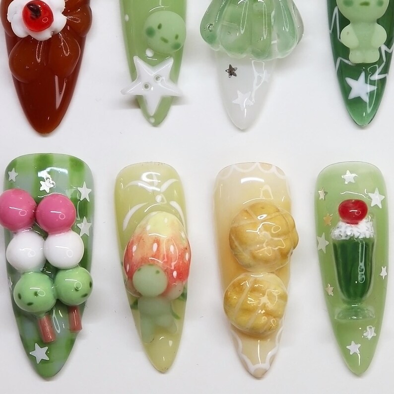 Smiski Inspired Press on Nails | Dango Cake 3D Japanese Nail Art ...