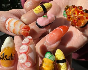 日本の寿司プレスオンネイル | 3Dにぎり＆巻きプレスオン | かわいい