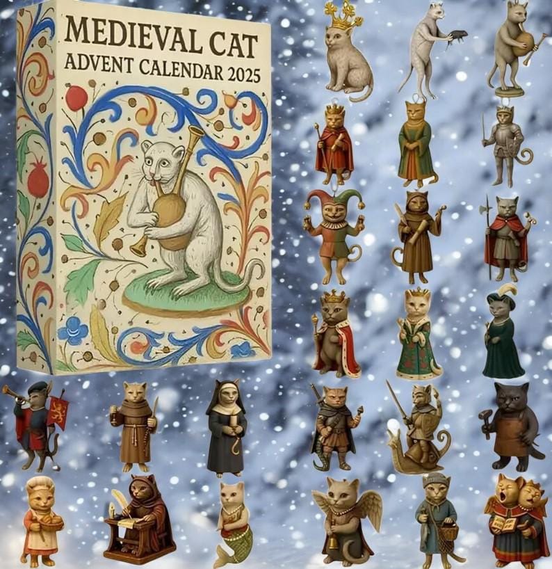 Discover Medieval Cat Advent Calendar 2025, Christmas Countdown with Cat-Themed Ornaments, Perfect Gift for Cat Lovers & Collectors