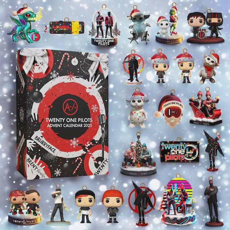 Discover Twenty One Plots Advent Calendar 2025, 24 Mystery Figures & Ornaments, Blurryface Collectible, Music Fan Christmas Gift