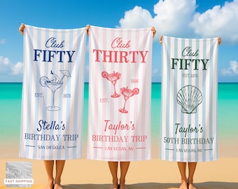 Personalized 50th/40th/30th Birthday Beach Towel,Custom Name&Date Towel,Birthday Trip,Striped Pool Towel,Family Vacation,Beach Lover's Gifts