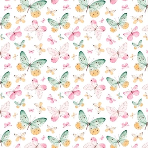 Katoenen stof met kleurverloop aquarel vlinderpatroon - naaistof per halve meter kopen