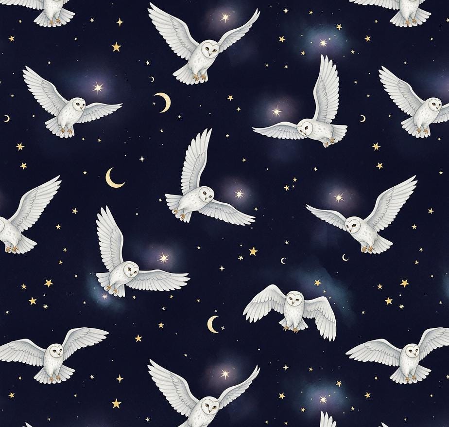 Wizard-School-Magic night owl Pattern Cotton Fabric-Buy By Half Yard-Sewing Fabric
