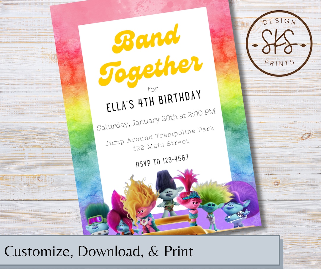 Trolls Band Together Birthday Invitation | Customizable | INSTANT