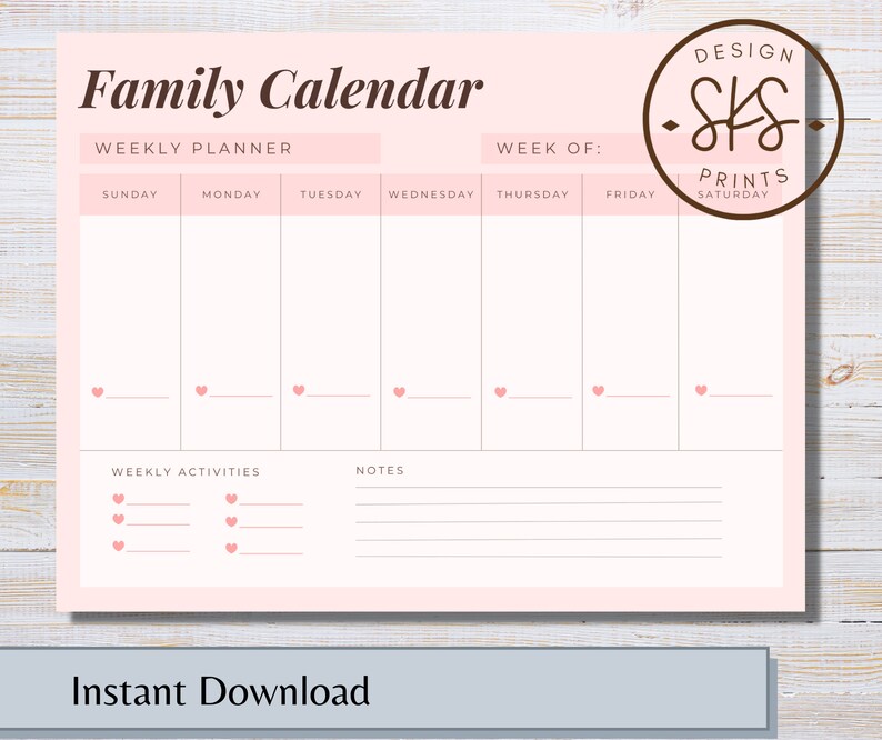 Weekly Family Calendar Printable 8x11 - Etsy