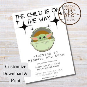La invitación al baby shower infantil / Invitación al baby shower mandaloriano / Totalmente personalizable