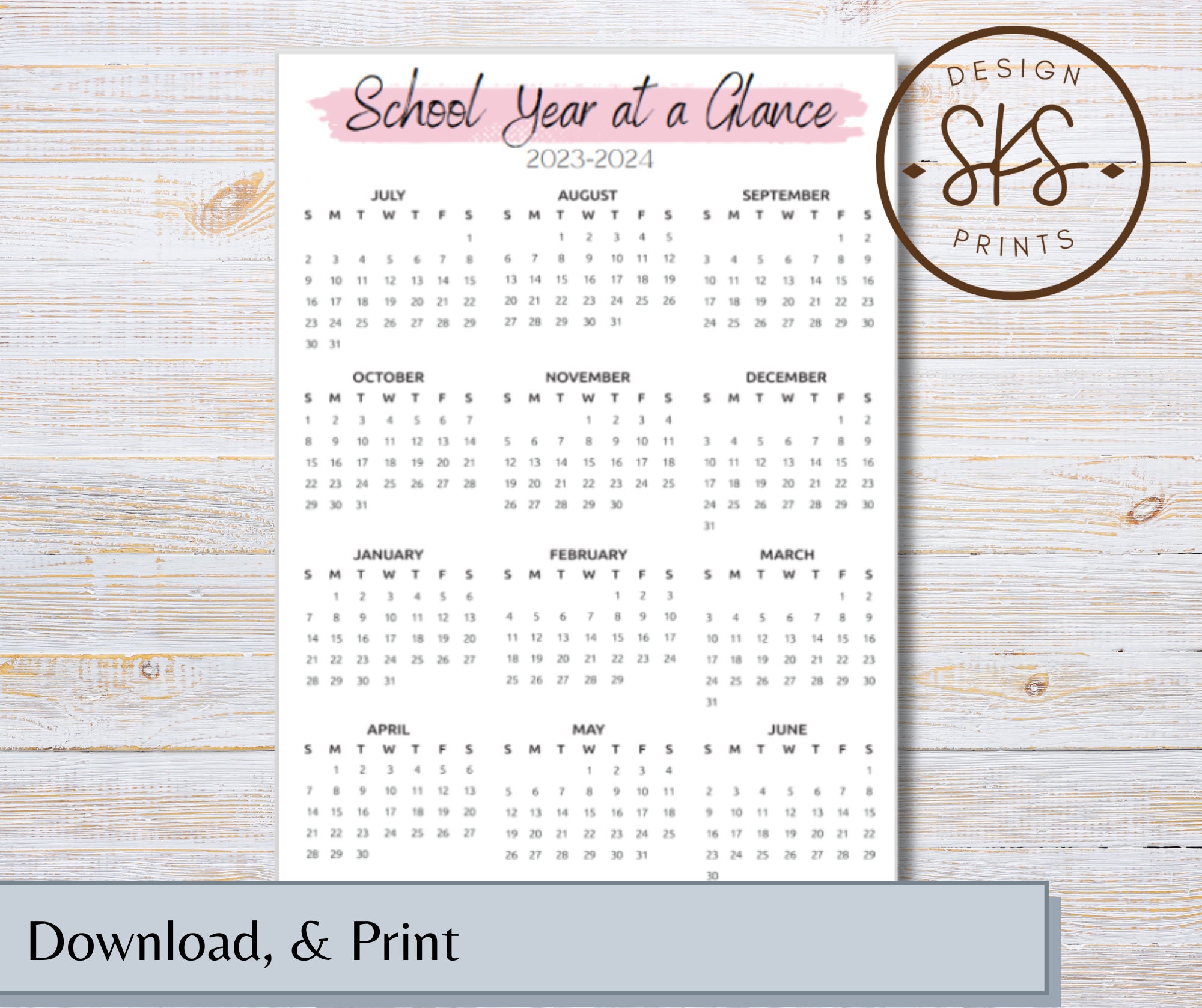 School Year at Glance Academic Calendar 2023-2024 - Etsy