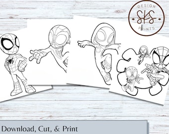Spidey & Friends Coloring Pages: Birthday Party Favors (PDF Digital File)