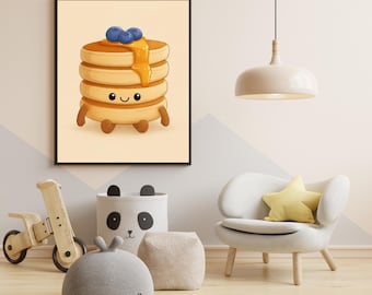Cute Kawaii Pancake Wall Art Printable – Smiling Pancake–Digital Download A3 A4