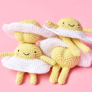 Patrón de crochet de huevo frito (PDF), tutorial de huevo frito amigurumi de peluche, bonito juguete de desayuno DIY, gráfico digital para amantes de la gastronomía